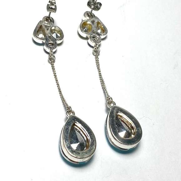 Earrings Dangles Drops Blue Rhinestones Silver Tone Long - Picture 4 of 11
